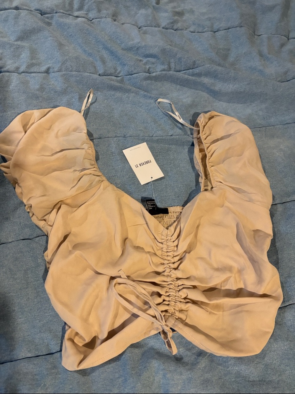 NWT forever 21 Beige Ruched Tie-Front Women's blouse Top small